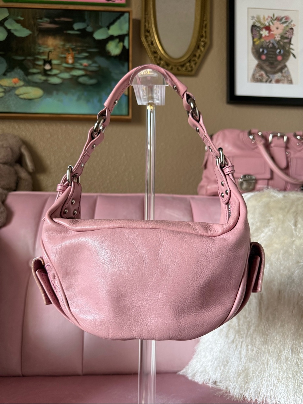 💯 Auth! MARC JACOBS MINI HOBO Pink Leather Handbag w Silver Buckles & Hardware